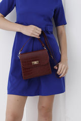 Croc Pu Leather Crossbody Bag - Burgundy