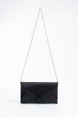 Satin Evening Clutch Bag with Embellishment - Black