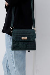 Croc Pu Leather Crossbody Bag - Khaki