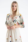 Womens Viscose Floral Print V Neck Short Sleeve Midi Dress