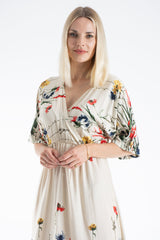 Womens Viscose Floral Print V Neck Short Sleeve Midi Dress