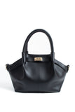 Pu Leather Top Handle Crossbody Bag with Twist Lock Detail - Black