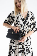 Woven Pu Leather Flap Closure Wristlet & Clutch&Crossbody  3-in-1 - Black