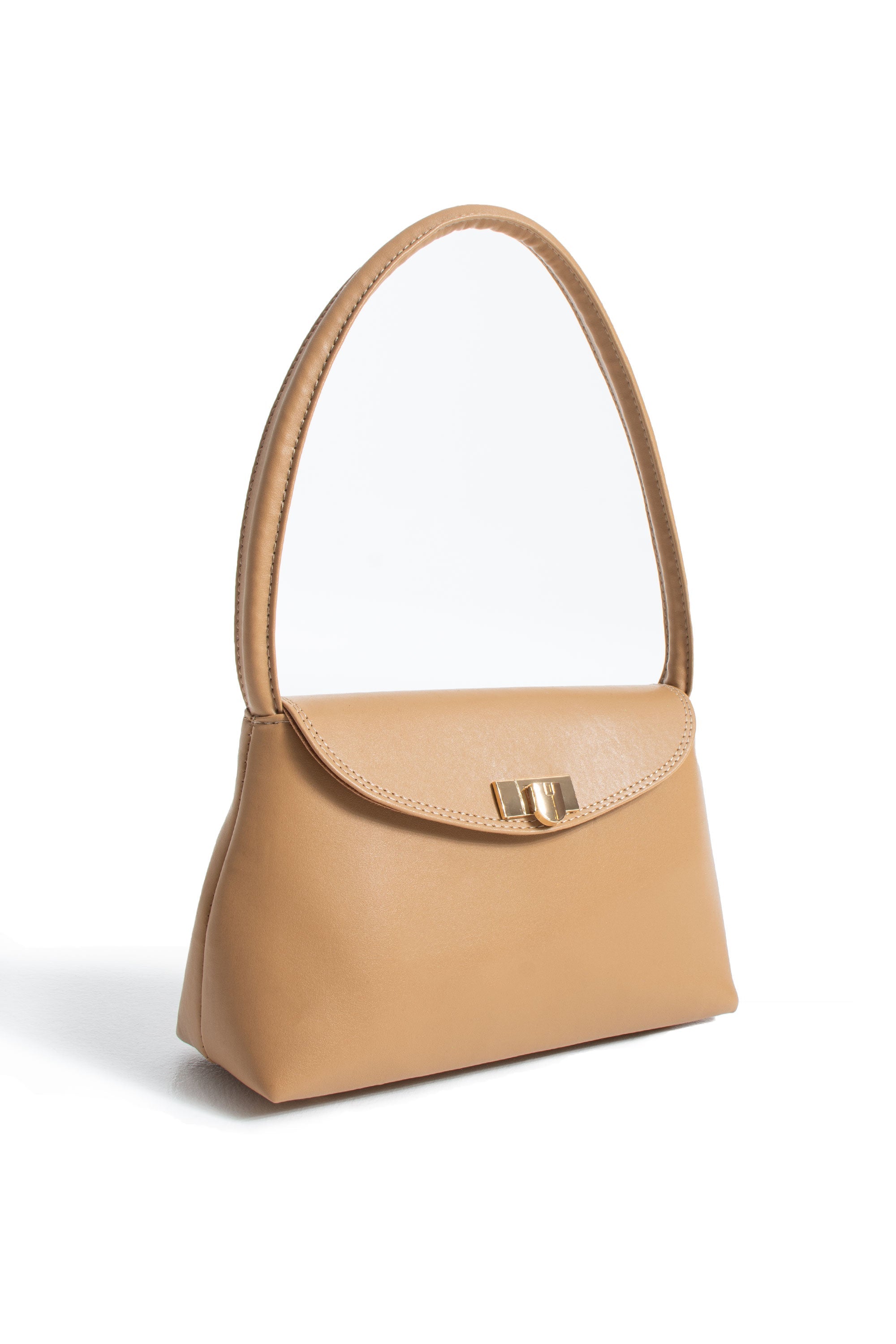 Pu Leather Flap Shoulder Bag - Nude