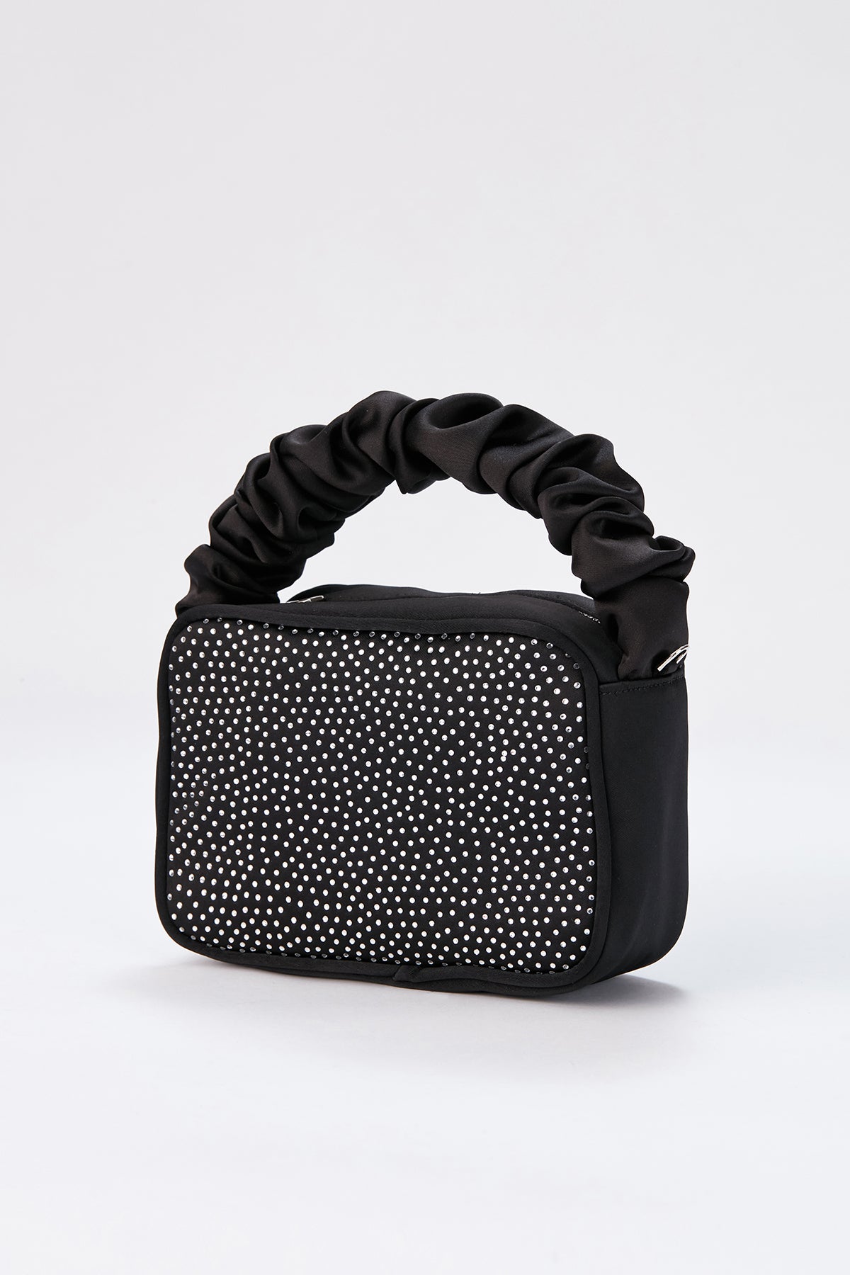 Diamente Evening Bag with Detachable Crossbody Strap - Black