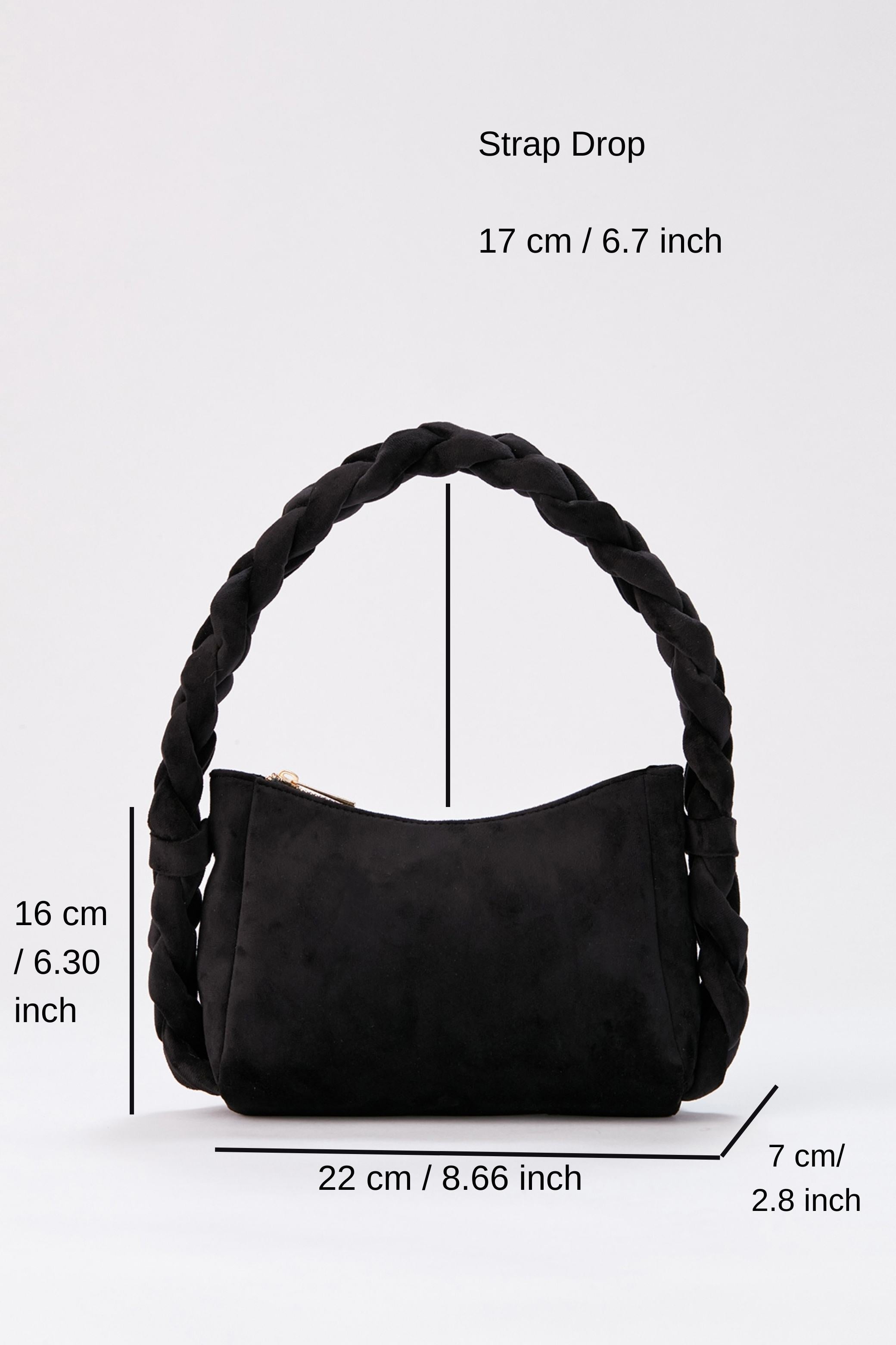 Braided Handle Shoulder Bag - Black
