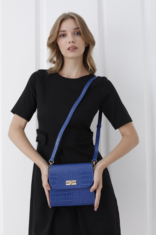 Croc Pu Leather Crossbody Bag - Blue