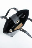 Texured Pu Leather Tote Bag with Matching Zipper Pouch 2PCS Set - Black