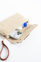 Woven Pu Leather Flap Closure Wristlet & Clutch&Crossbody  3-in-1 - Cream