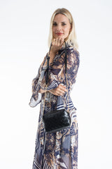 Womens Abstract Print Chiffon Midi Shirt Dress
