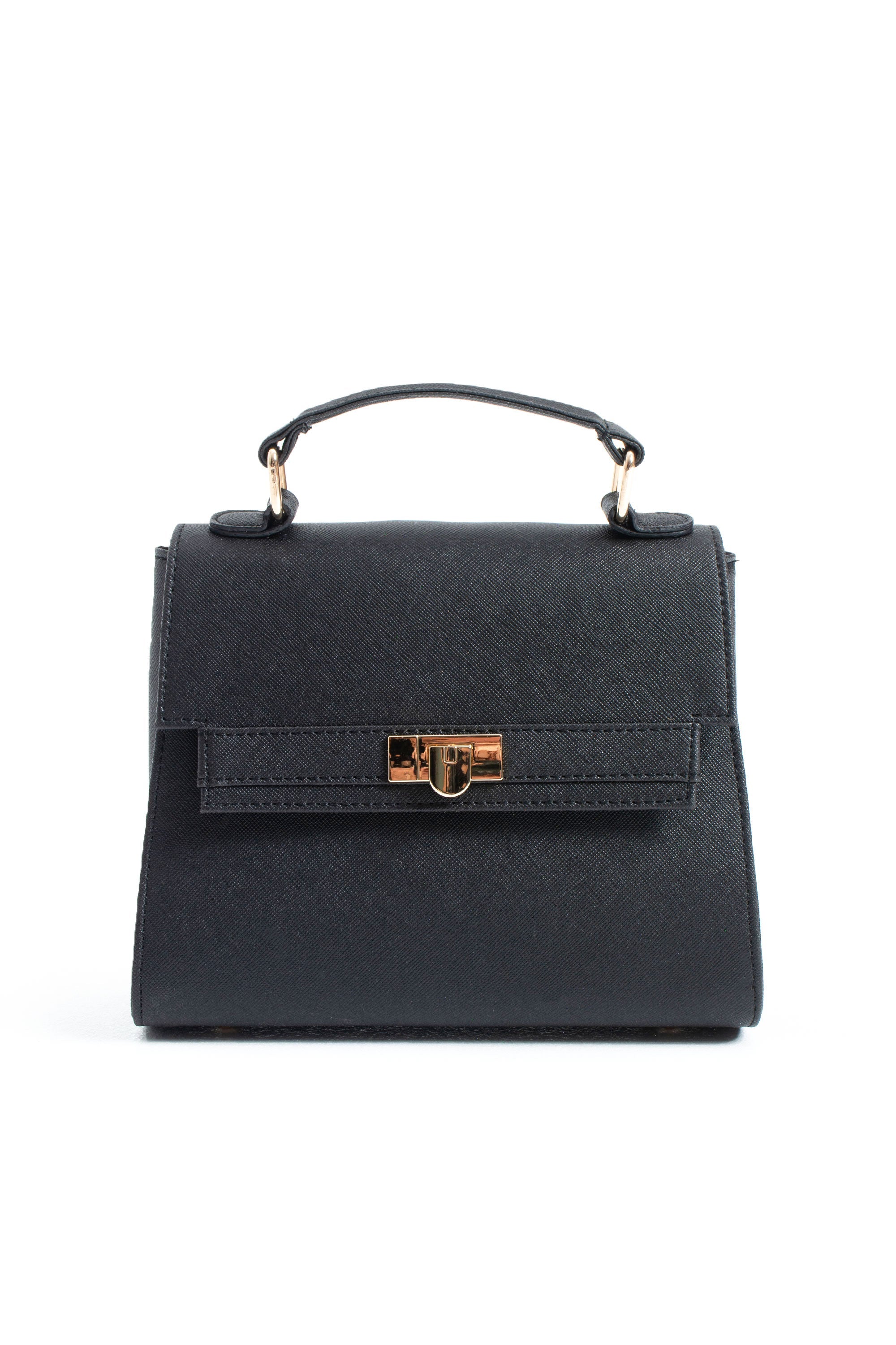 Pu Leather Top Handle Satchel Crossbody Bag - Black