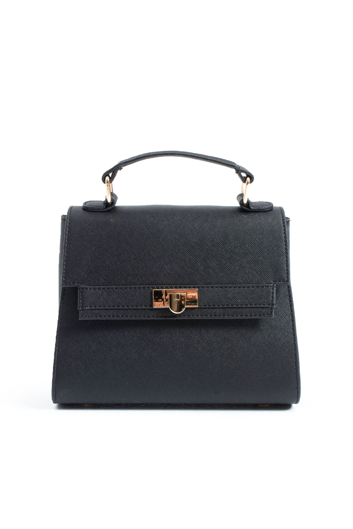 Pu Leather Top Handle Satchel Crossbody Bag - Black