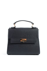 Pu Leather Top Handle Satchel Crossbody Bag - Black