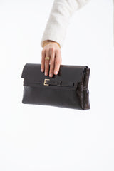 Crinkle Patent Flap Closure Wristlet & Clutc&Crossbody  3-in-1 Handbag - Brown