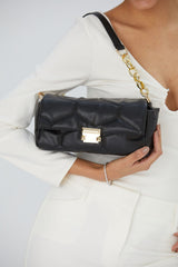 Quilted Pu Leather Shoulder Bag - Black