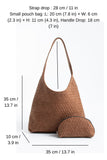 Woven Suede Slouchy Tote Bag with Matching Zipper Pouch 2PCS Set - Tan