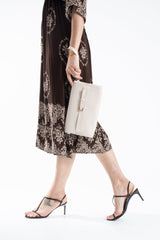 Crinkle Patent Flap Closure Wristlet & Clutc&Crossbody  3-in-1 Handbag - Cream