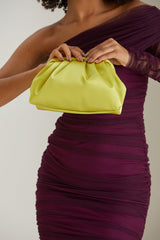 Satin Pouch Bag With Detachable Crossbody Strap - Lime