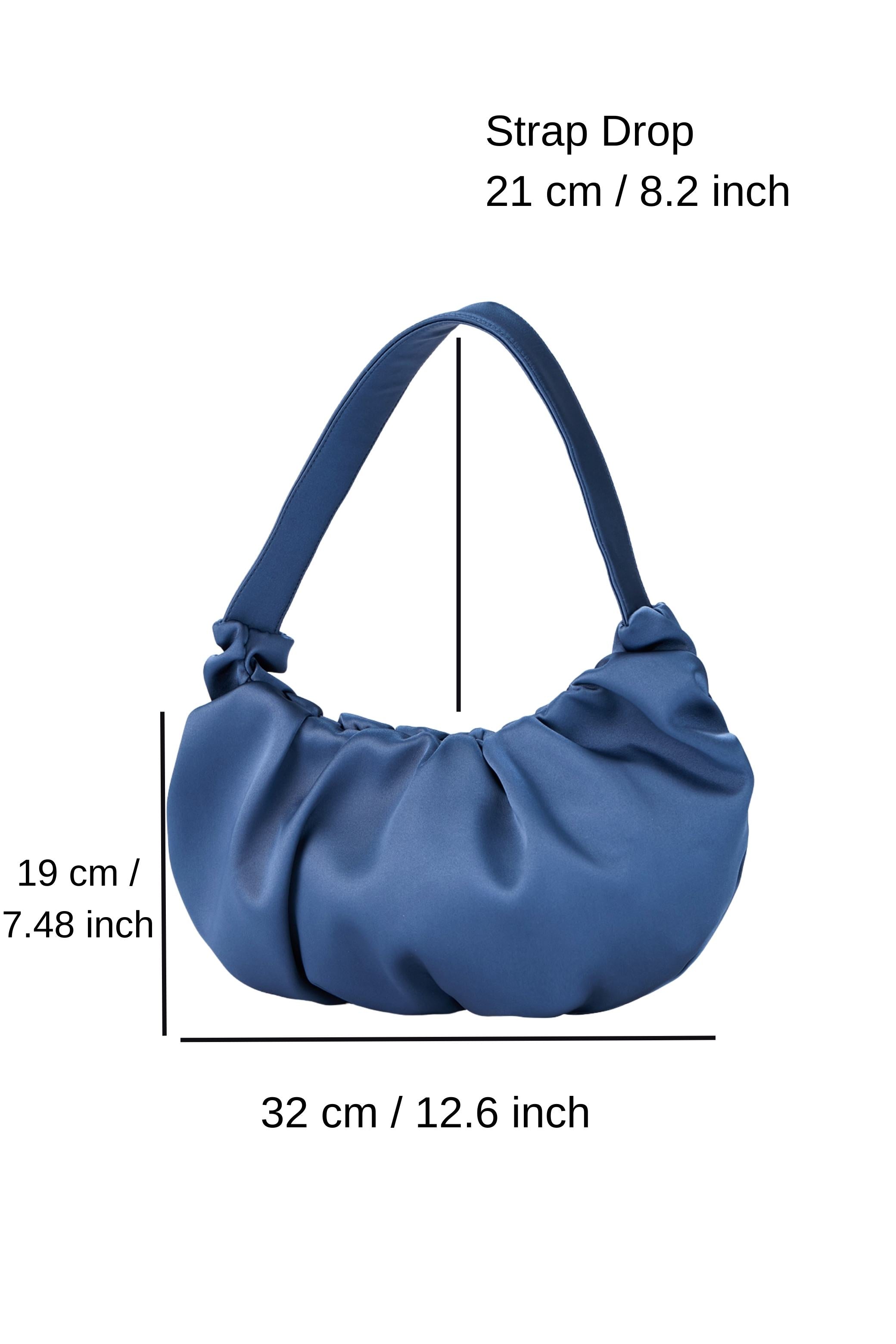 Pleated Satin Shoulder Bag - Blue