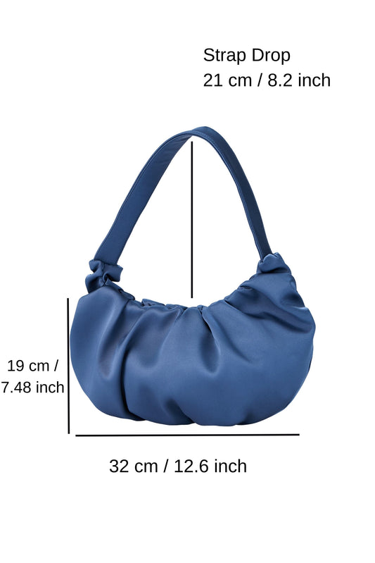 Pleated Satin Shoulder Bag - Blue