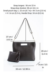 Handle Detail Pu Leather Large Handbag with Detachable strap - Brown