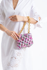 Floral Quilted Shoulder Grab  Bag with Gold Chain Strap - Multi