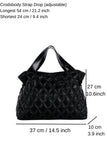 Quilted Tote Bag with Detachable Crossbody Strap - Black