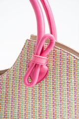 Woven Straw Tote Bag - Pink