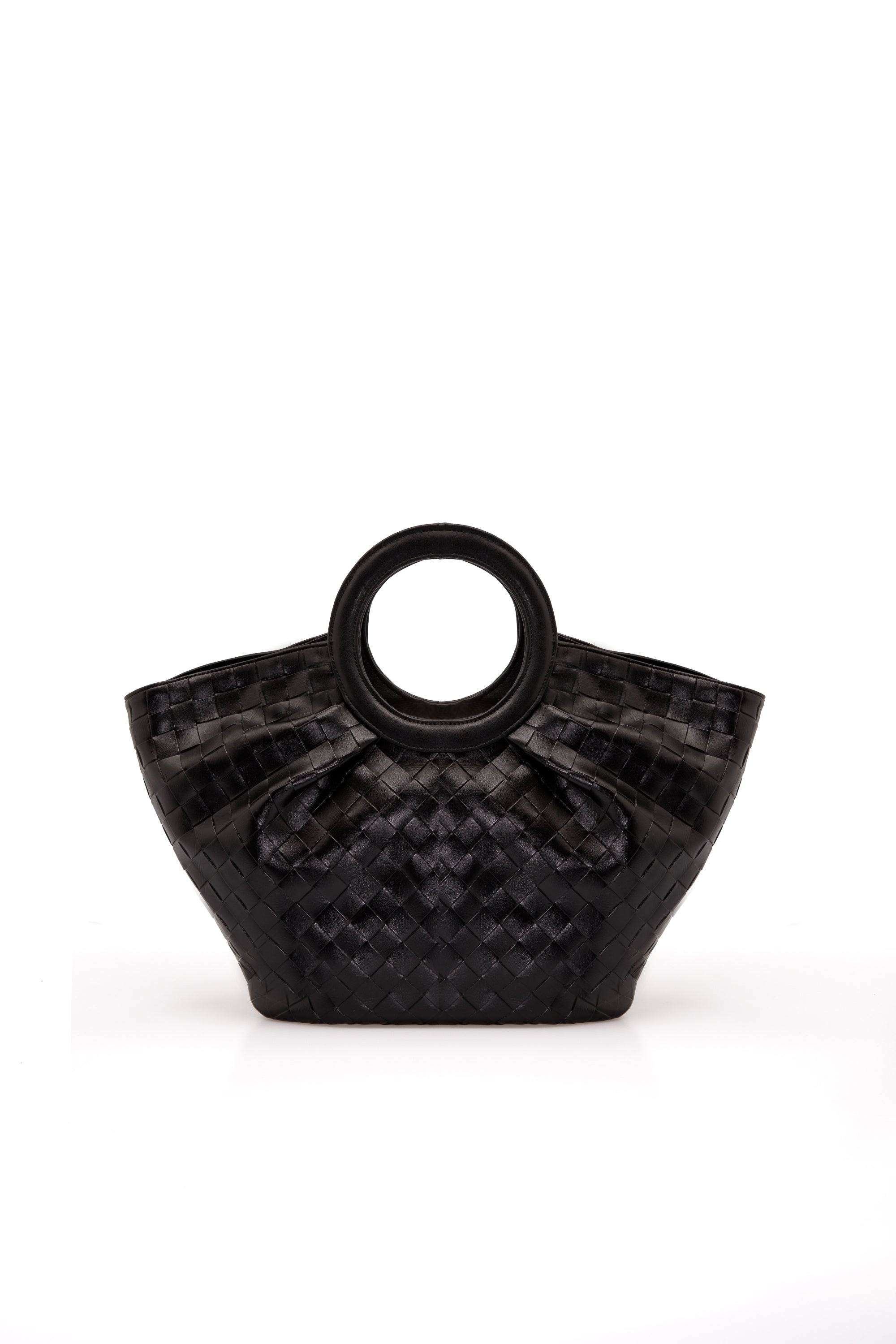Textured Pu Leather Top Handle Tote Bag - Black
