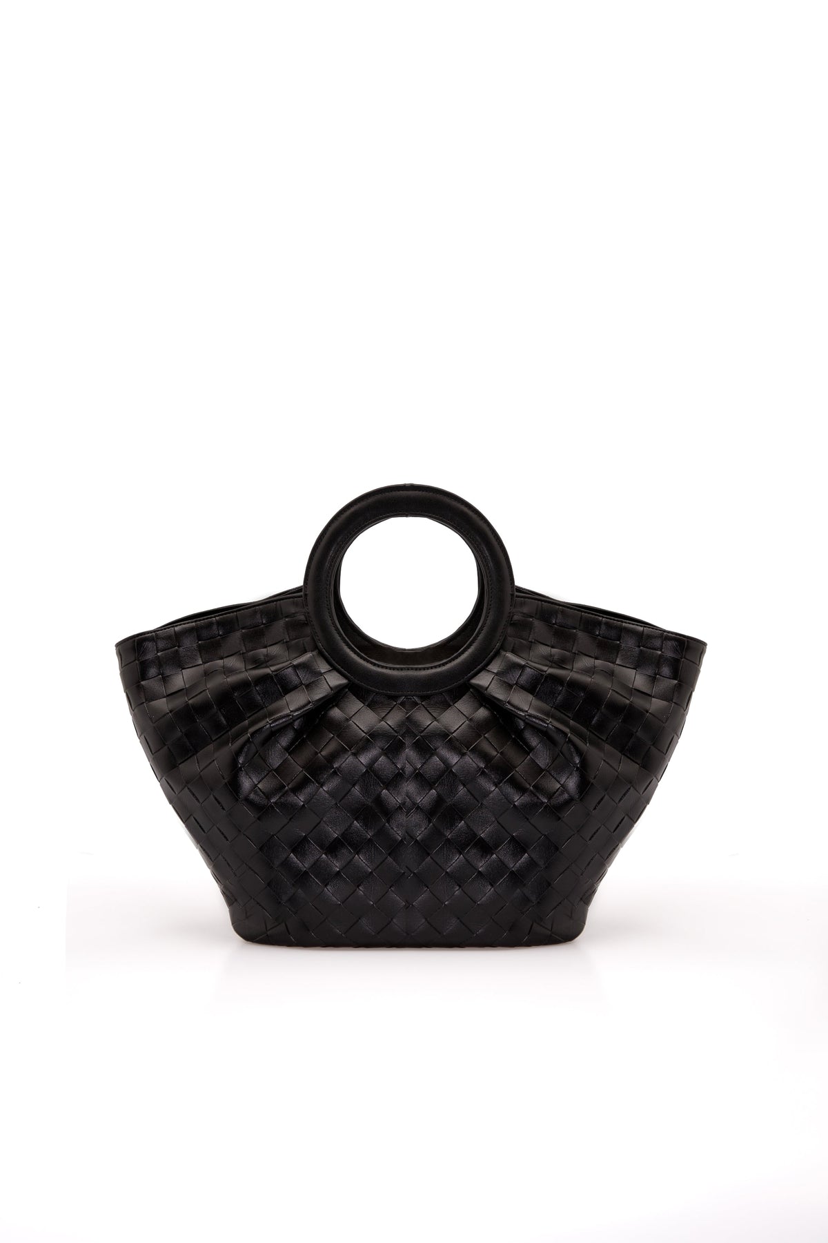 Textured Pu Leather Top Handle Tote Bag - Black