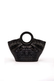 Textured Pu Leather Top Handle Tote Bag - Black