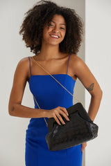 Asymmetrical  Braided Pu Leather  Clutch Bag With Detachable Strap - Black