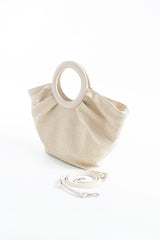 Woven  Pu Leather Top Handle Tote Bag with Adjustable  Crossbody Strap - Cream