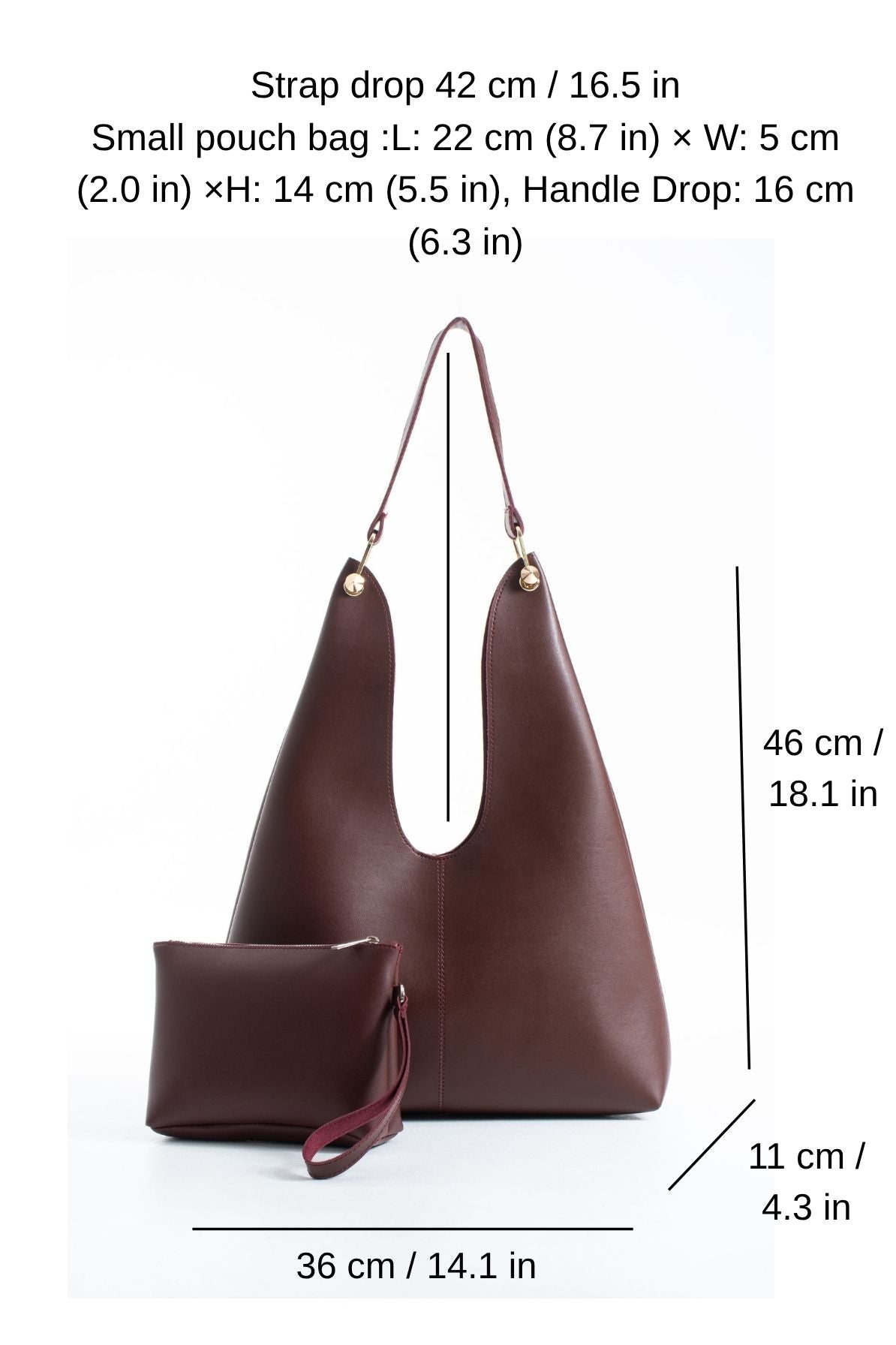 Hobo Shoulder Bag for Women with Matching Zip Pouch, 2PCS - Burgundy