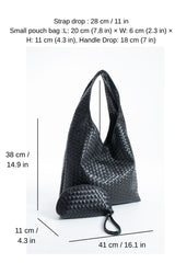 Woven Pu Leather  Slouchy Tote Bag - Black