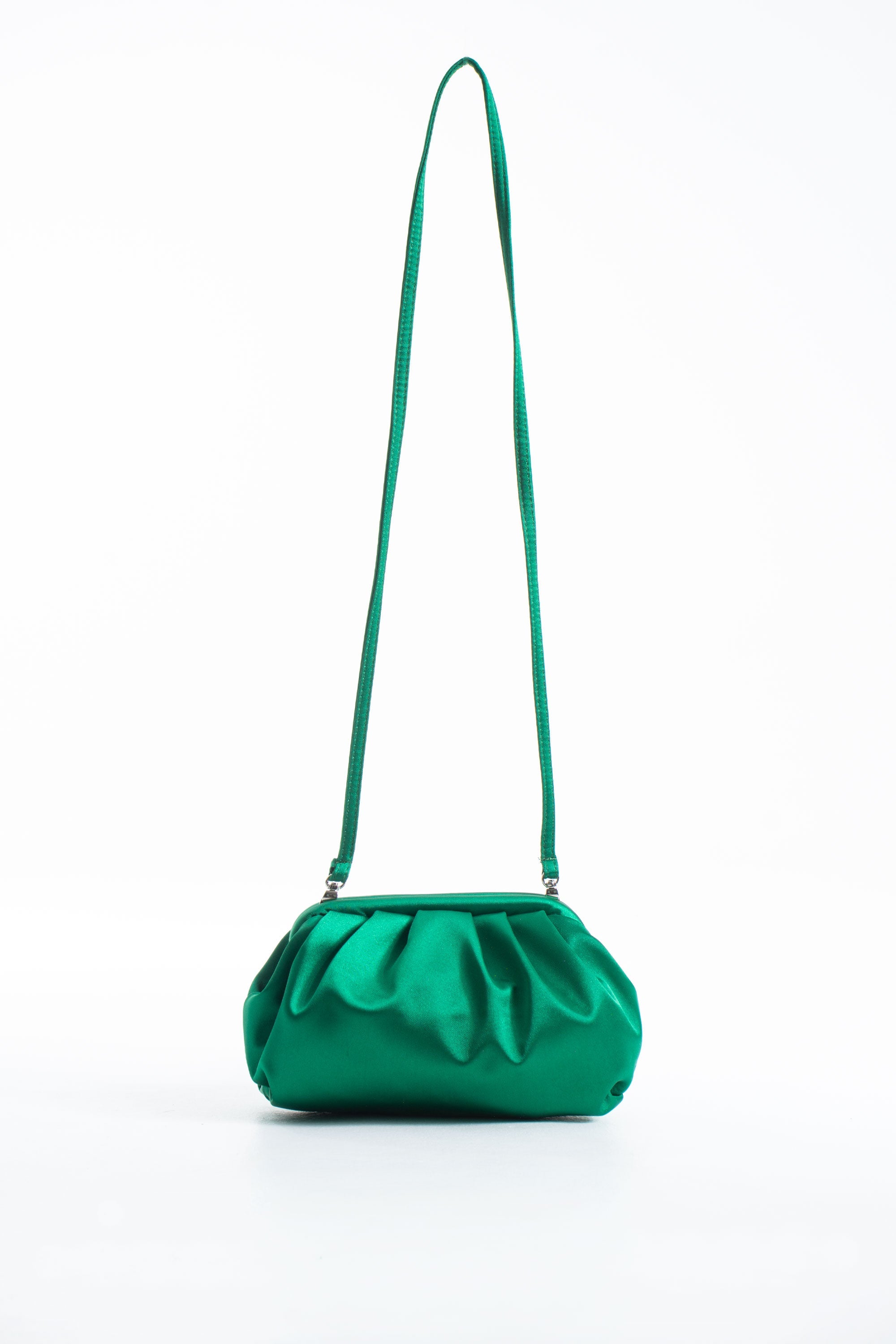Satin Pouch Bag With Detachable Crossbody Strap - Green