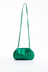 Satin Pouch Bag With Detachable Crossbody Strap - Green