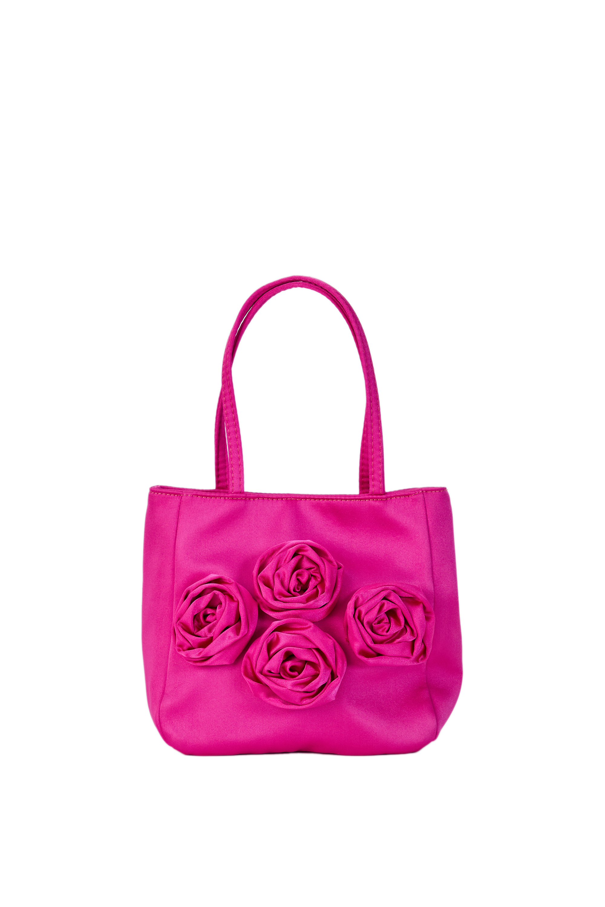 Floral Satin Handbag with Detachable Crossbody Strap - Pink
