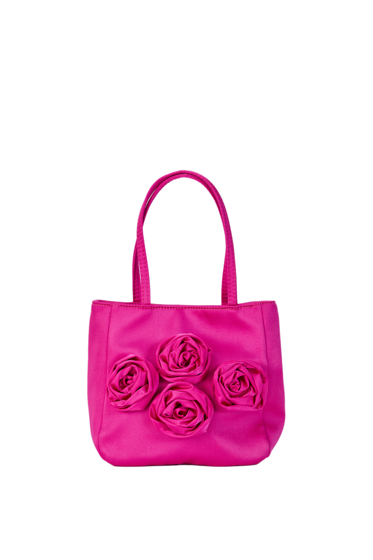 Floral Satin Handbag with Detachable Crossbody Strap - Pink