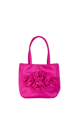 Floral Satin Handbag with Detachable Crossbody Strap - Pink