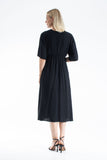 Viscose V Neck Short Sleeve Midi Dress - Black