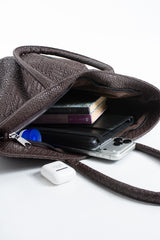 Woven Pu Leather Tote Bag with Matching Zipper Pouch 2PCS Set - Brown