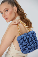 Quilted Satin Chunky Chain Handbag - Blue