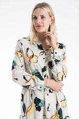 Womens Viscose Abstract Floral Maxi Shirt Dress