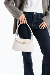 Pu Leather Flap Shoulder Bag - Cream