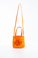 Floral Satin Handbag with Detachable Crossbody Strap - Orange