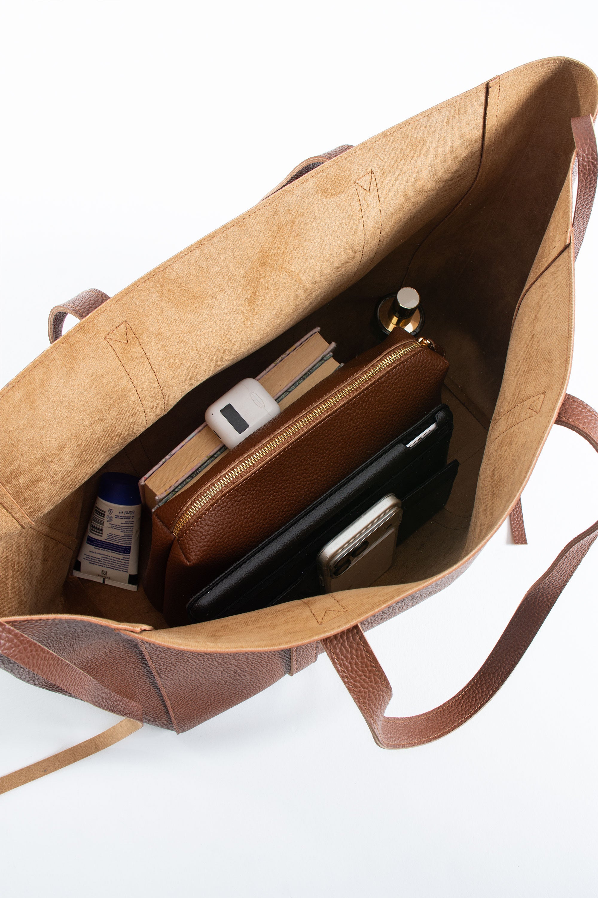Pu Leather Weekend Bag  – 2 Pcs Set - Tan