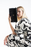 Crinkle Patent Flap Closure Wristlet & Clutc&Crossbody  3-in-1 Handbag - Black
