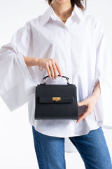 Pu Leather Top Handle Satchel Crossbody Bag - Black