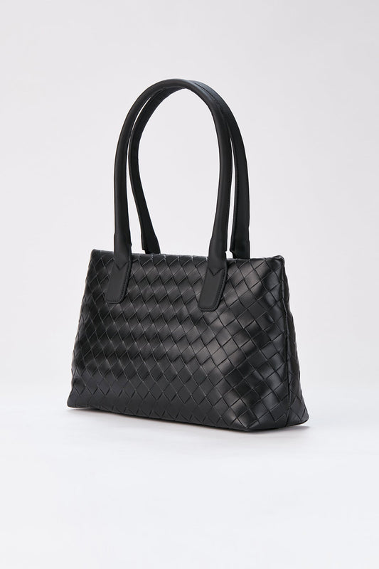 Braided Pu Leather Shoulder Bag - Black